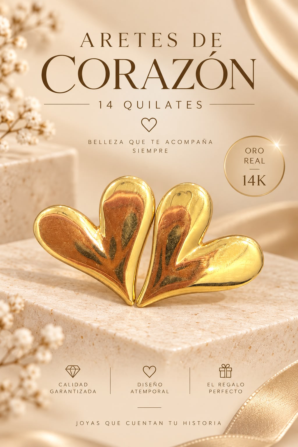 ARETES CORAZON HUECOS 14K 4.5GR